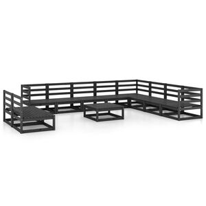 vidaXL Juego de muebles de jard&iacute;n 11 pzas negro madera maciza de pino