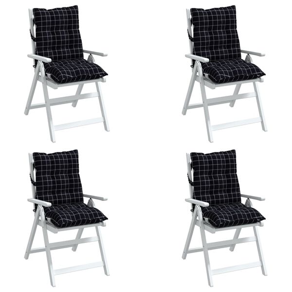 vidaXL Cojines de silla respaldo bajo 4 uds tela Oxford cuadros negro