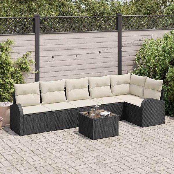 vidaXL Conjunto de sof&aacute;s de jard&iacute;n 7 pcs Negro y rat&aacute;n sint&eacute;tico