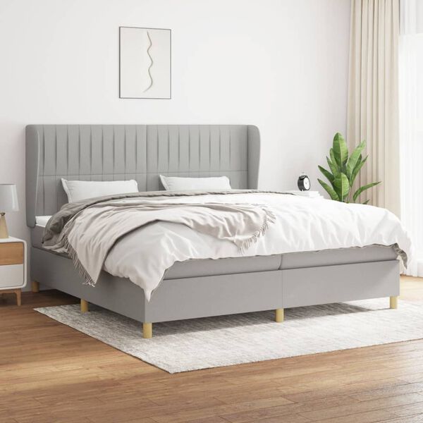 vidaXL Cama box spring con colch&oacute;n tela gris claro 200x200 cm