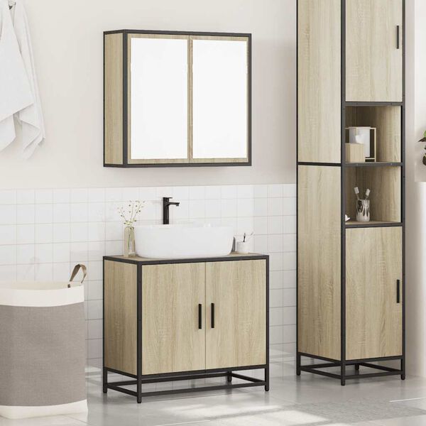 vidaXL Set de muebles de baño 2 pzas madera contrachapada roble Sonoma