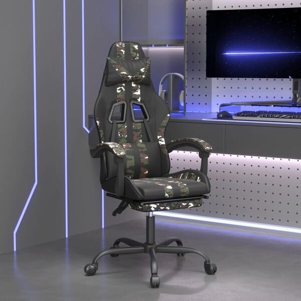 vidaXL Silla gaming con reposapi&eacute;s cuero sint&eacute;tico negro camuflaje