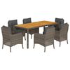 vidaXL Set comedor jard&iacute;n 7 pzas y cojines rat&aacute;n sint&eacute;tico gris