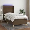 vidaXL Cama box spring colch&oacute;n y luces LED tela marr&oacute;n oscuro 90x190cm
