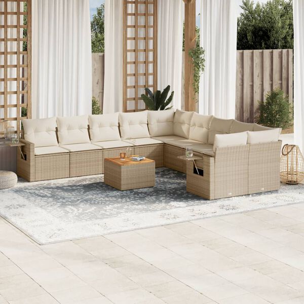 vidaXL Set de sof&aacute;s de jard&iacute;n 11pzas con cojines rat&aacute;n sint&eacute;tico beige