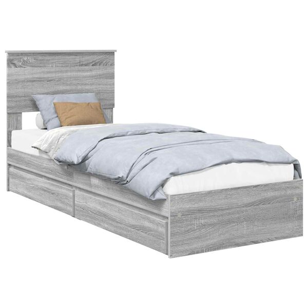 vidaXL Cama con almacenamiento con cabecera Gris Sonoma 75 x 190 cm