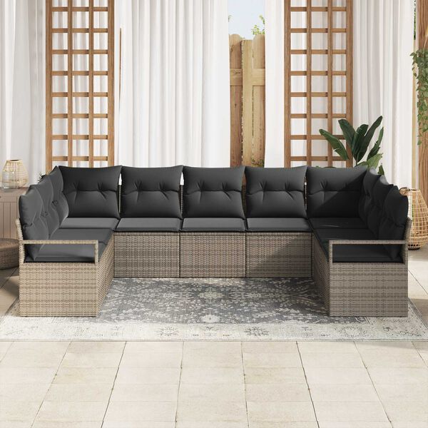 vidaXL Conjunto de sof&aacute;s de jard&iacute;n 9 pcs Gris rat&aacute;n sint&eacute;tico