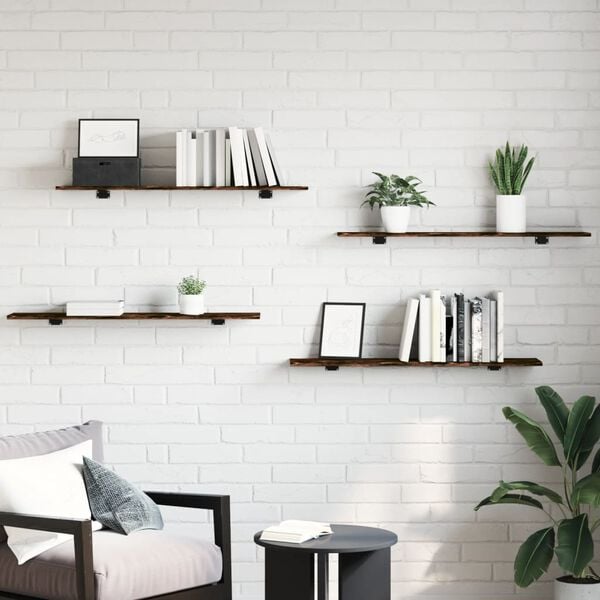 vidaXL Estantes pared 4 uds madera ingenier&iacute;a roble humo 100x20x1,5 cm