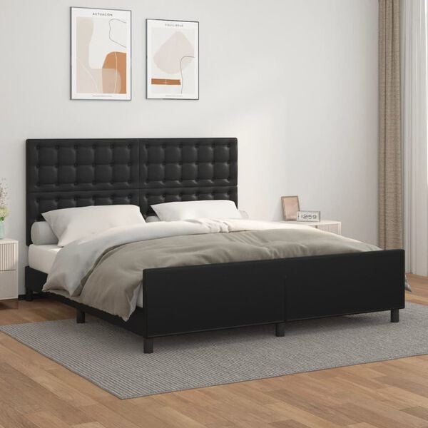 vidaXL Estructura de cama con cabecero cuero sint&eacute;tico negro 180x200cm