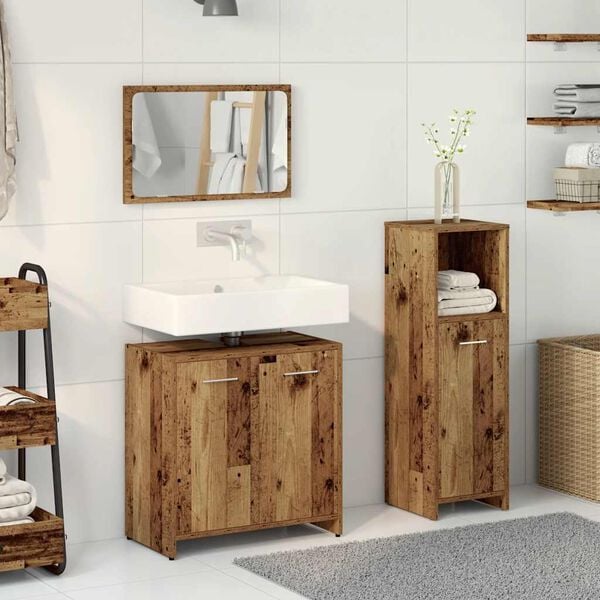 vidaXL Juego de muebles de ba&ntilde;o 3 piezas madera ingenier&iacute;a envejecida