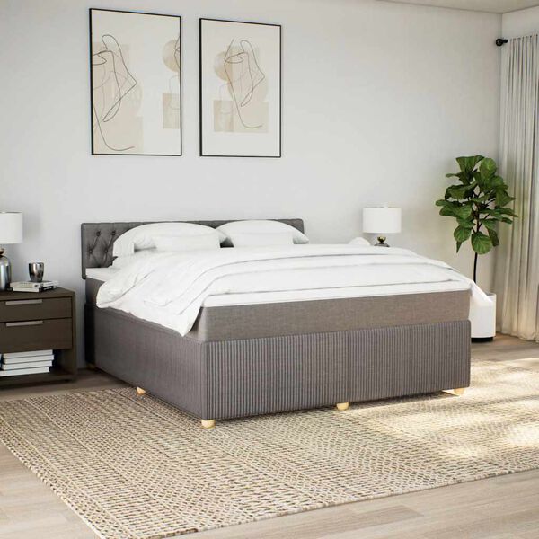 vidaXL Cama box spring con colch&oacute;n tela gris taupe 180x200 cm
