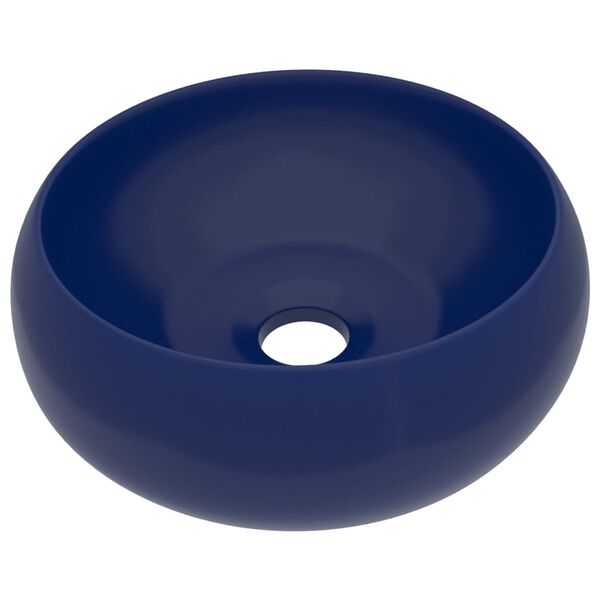 vidaXL Lavabo de lujo redondo cer&aacute;mica azul oscuro mate 40x15 cm
