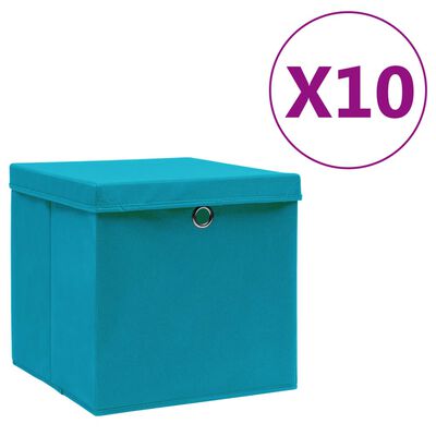 vidaXL Cajas de almacenaje con tapas 10 uds azul bebé 28x28x28 cm
