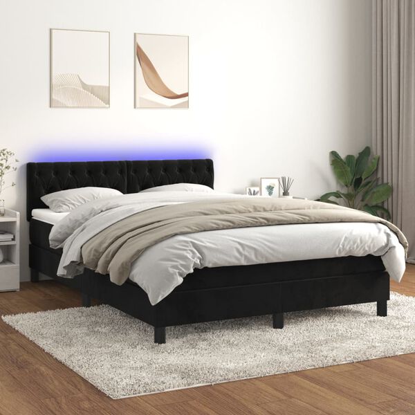 vidaXL Cama box spring colch&oacute;n y LED terciopelo negro 140x200 cm
