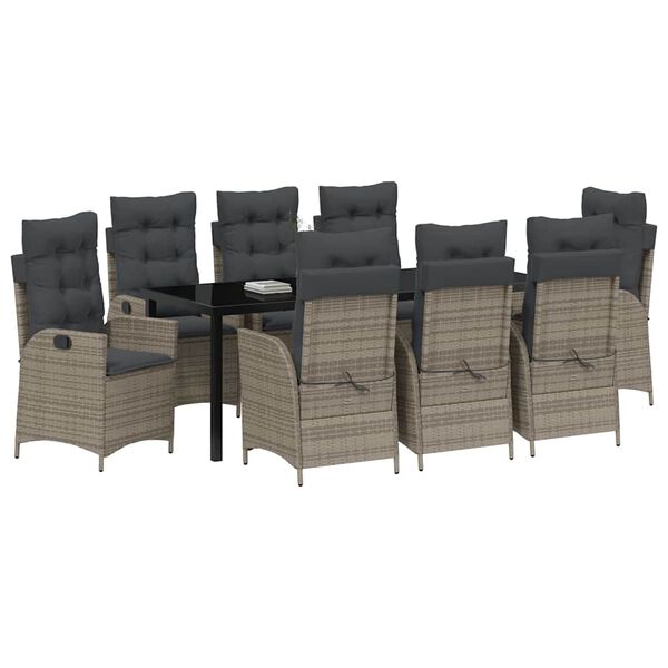 vidaXL Conjunto de Comedor de Jard&iacute;n 9 pcs Gris rat&aacute;n sint&eacute;tico