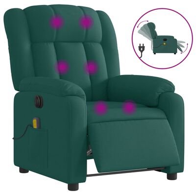 vidaXL Sillón reclinable de masaje eléctrico tela verde oscuro