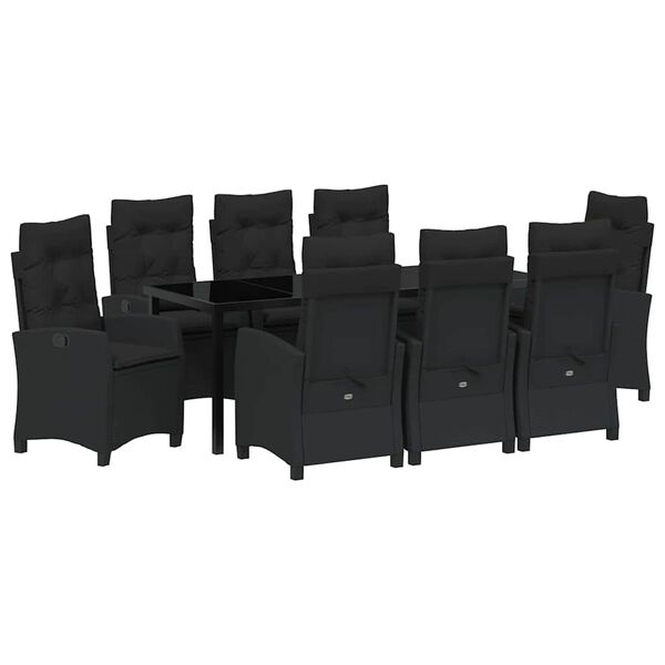 vidaXL Conjunto de Comedor de Jard&iacute;n 9 pcs Negro rat&aacute;n sint&eacute;tico