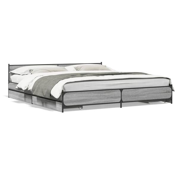 vidaXL Cama con cajones madera ingenier&iacute;a gris Sonoma 200x200 cm