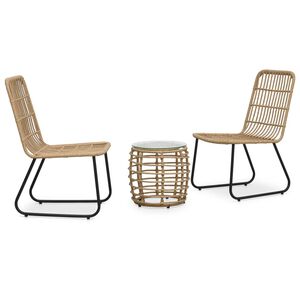vidaXL Set mesa y sillas de jard&iacute;n 3 pzas rat&aacute;n sint&eacute;tico color roble