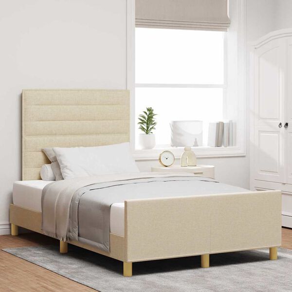 vidaXL Estructura de cama con cabecera Crema 120 x 190 cm tela