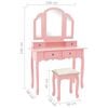 vidaXL Set de tocador y taburete madera paulownia rosa 100x40x146 cm