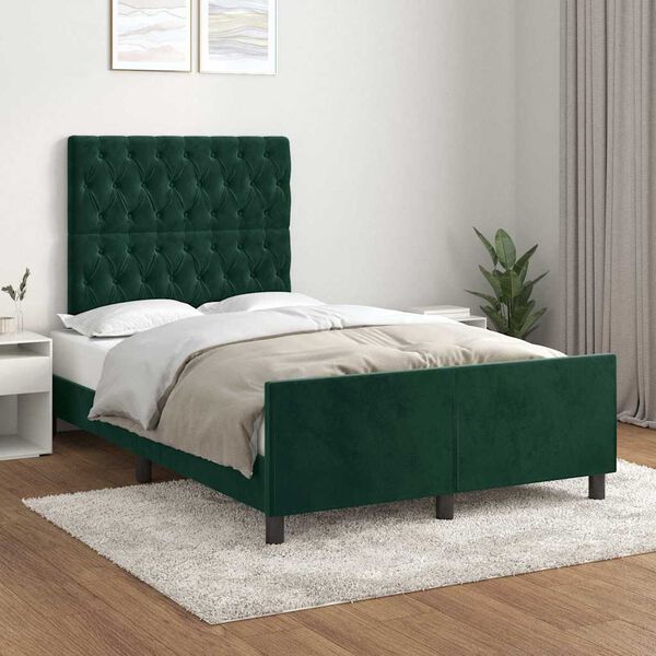 vidaXL Estructura cama sin colch&oacute;n terciopelo verde oscuro 120x190cm