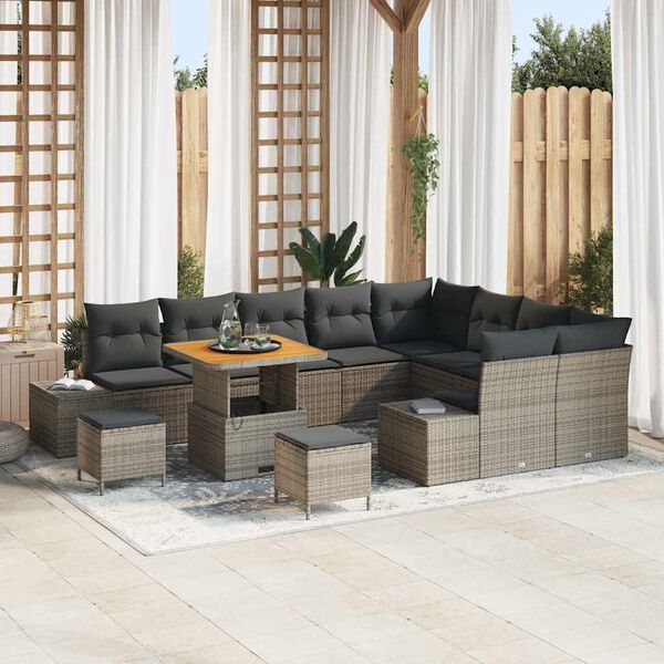 vidaXL Conjunto de sof&aacute;s de jard&iacute;n 12 pcs Gris rat&aacute;n sint&eacute;tico