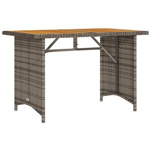 vidaXL Mesa de jard&iacute;n superficie de madera rat&aacute;n PE gris 110x68x70 cm