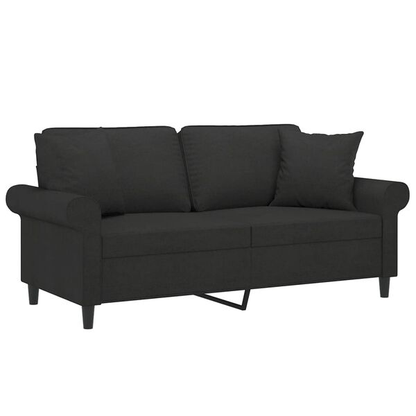vidaXL Sof&aacute; de 2 plazas con almohadas y cojines tela negro 140 cm