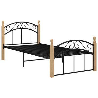 vidaXL Estructura de cama metal y madera maciza de roble 90x200 cm