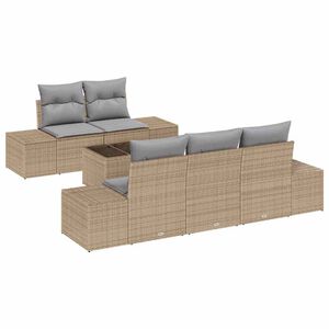 vidaXL Conjunto de sof&aacute; de jard&iacute;n 6 uds. Beige y gris rat&aacute;n sint&eacute;tico