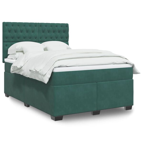 vidaXL Cama box spring con colch&oacute;n terciopelo verde oscuro 160x200 cm
