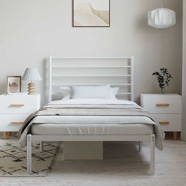 vidaXL Estructura cama sin colch&oacute;n con cabecero metal blanco 100x190cm