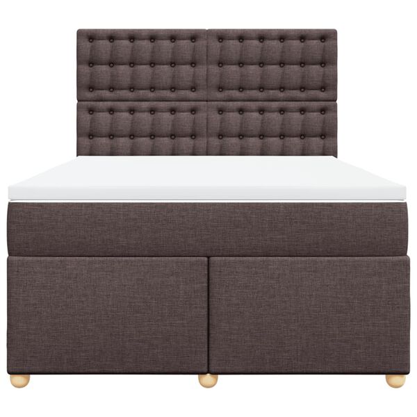 vidaXL Cama box spring con colch&oacute;n tela marr&oacute;n oscuro 140x190 cm