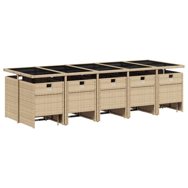 vidaXL Set comedor de jard&iacute;n con cojines 15 pzas rat&aacute;n sint&eacute;tico beige