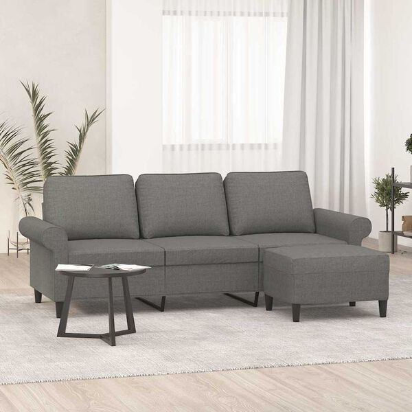vidaXL Sof&aacute; de 3 plazas con taburete de tela gris oscuro 180 cm