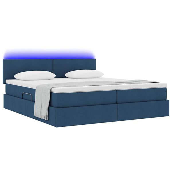 vidaXL Cama con tira de luces LED con cabecera Azul 180 x 200 cm tela