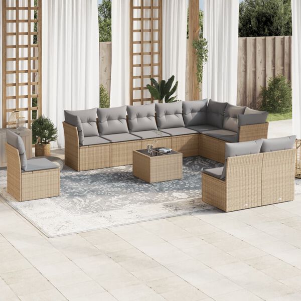 vidaXL Set de sof&aacute;s de jard&iacute;n 11pzas con cojines rat&aacute;n sint&eacute;tico beige