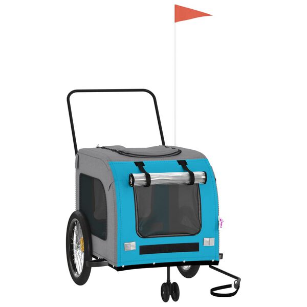 vidaXL Remolque de bicicleta mascotas hierro tela Oxford azul gris