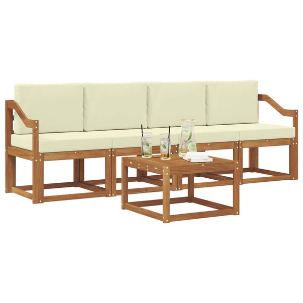 vidaXL Conjunto de sof&aacute;s de exterior con coj&iacute;n 5 pcs Natural y Crema