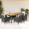 vidaXL Set de comedor de jard&iacute;n 7 pzas y cojines rat&aacute;n sint&eacute;tico negro