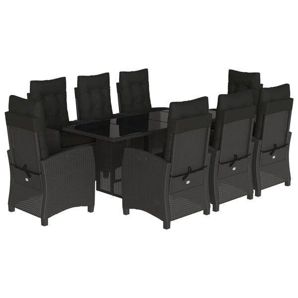 vidaXL Set de comedor de jard&iacute;n 9 pzas y cojines rat&aacute;n sint&eacute;tico negro