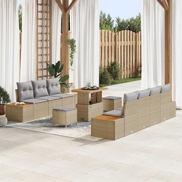 vidaXL Conjunto de sof&aacute; de jard&iacute;n con coj&iacute;n 10 pcs Beige Polirat&aacute;n