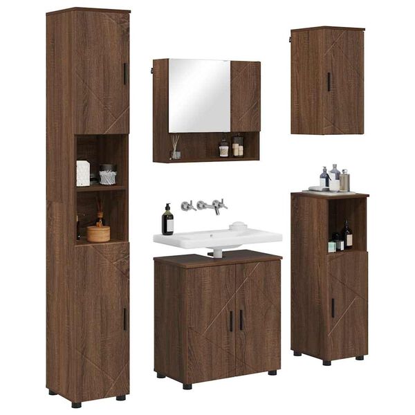 vidaXL Juego de muebles de ba&ntilde;o Montaje en la pared 5 pcs Roble Marr&oacute;n