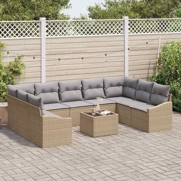 vidaXL Conjunto de sofá de jardín con cojín 9 pcs Beige y Gris Claro