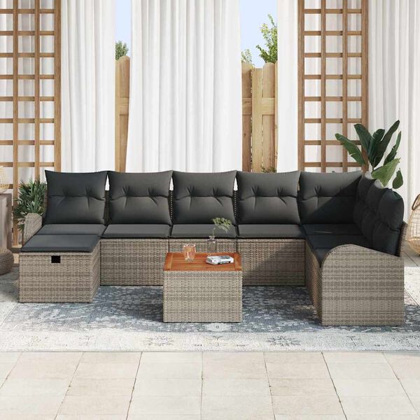 vidaXL Conjunto de sof&aacute;s de jard&iacute;n 9 pcs Gris rat&aacute;n sint&eacute;tico
