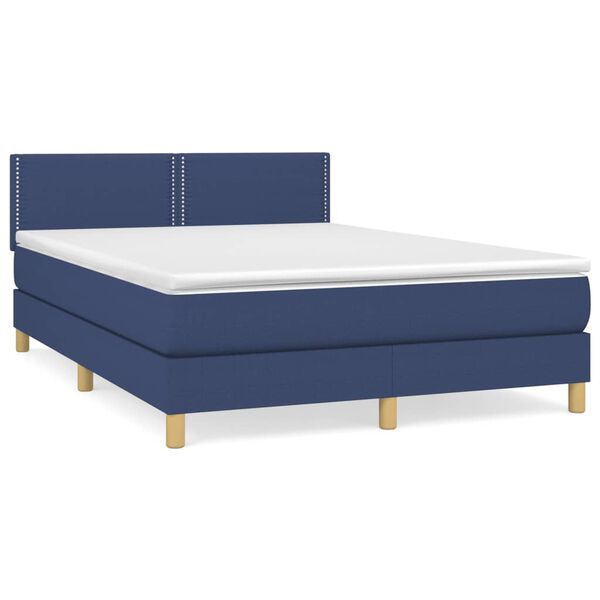 vidaXL Cama box spring con colch&oacute;n tela azul 140x200 cm