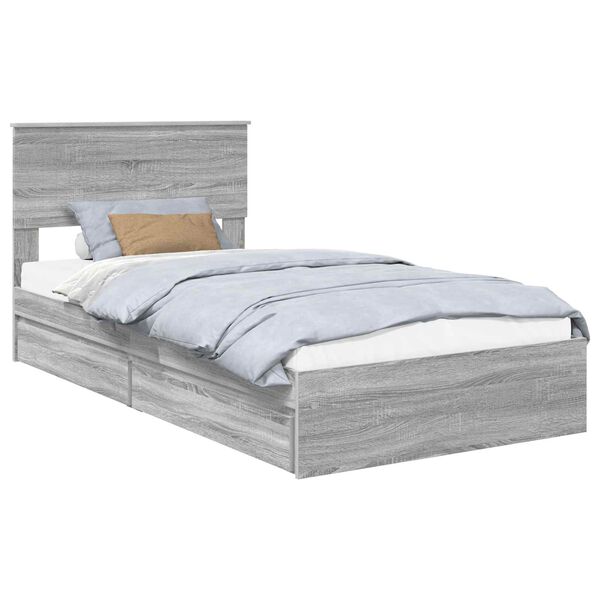 vidaXL Cama con almacenamiento con cabecera Gris Sonoma 100 x 200 cm