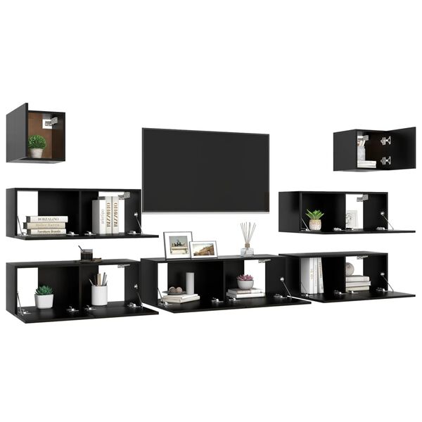 vidaXL Set de muebles de sal&oacute;n TV 7 piezas madera ingenier&iacute;a negro