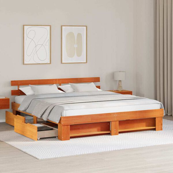 vidaXL Estructura de cama con cabecera Marr&oacute;n cera 200 x 200 cm
